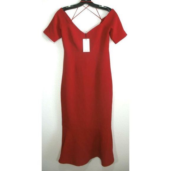 Cinq a Sept Marta Red Off Shoulder Midi Dress 2 - Picture 3 of 8